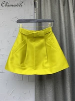 fashion three dimensional bow decorative satin skirt female 2022 summer new high waist slim fit short skirt for ladies
