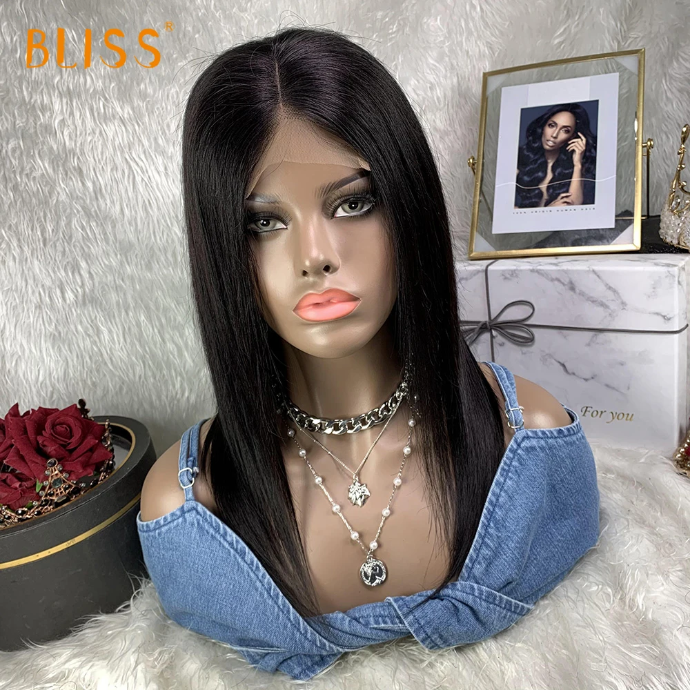 Bliss12-26 Inch Lace Front Human Hair Wigs 4x4 HD Transparent Lace Frontal Brazilian Straight Hair for Women Natural Closure Wig