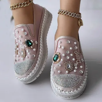Water Sneakers Floral Embroidery Mesh Sneakers Shoes Round Toe Single Shoes Summer Comfy Heeled Shoes Thick Bottom Flats Shoes 1