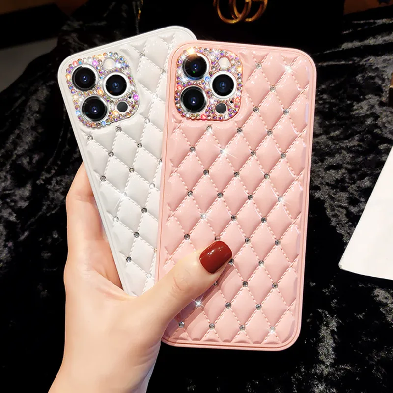 Luxury Rhinestones Lens Full Drill Phone Case For iPhone 13 12 11 Pro X XS MAX XR For iPhone 7 8 Plus SE2 Diamond Glitter Cover