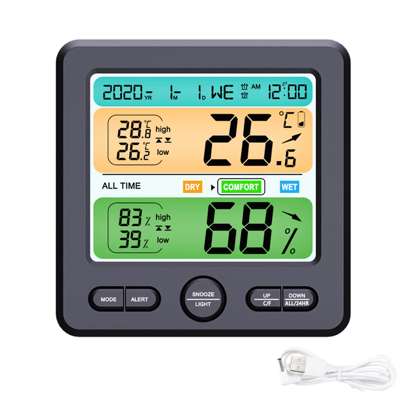 

Digital Thermometer Temperature Calendar Indoor Hygrometer Home Office Large Screen Monitor Nursery Alarm Clock Room Humidity