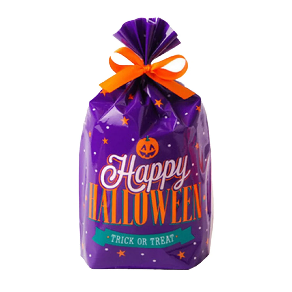 

50pcs Halloween Party Favor Bag Plastic Trick Or Treat Gift Storage Bag Cookie Candy Bread Packaging Bags (Purple)