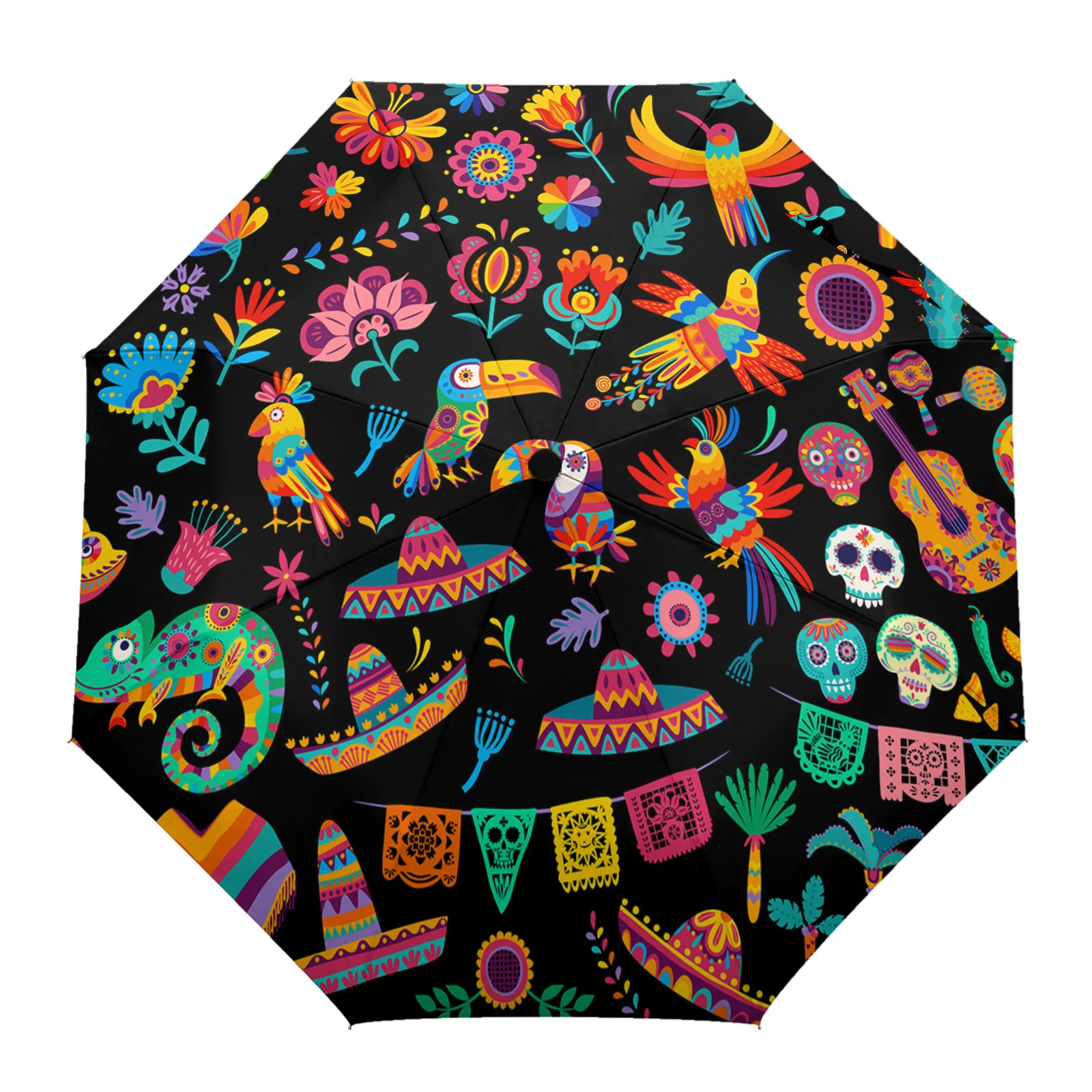 

Mexican Festival Pattern Texture Automatic Umbrella Folding Umbrella Outdoor Printed Rain Umbrella for Women Kids Parasol