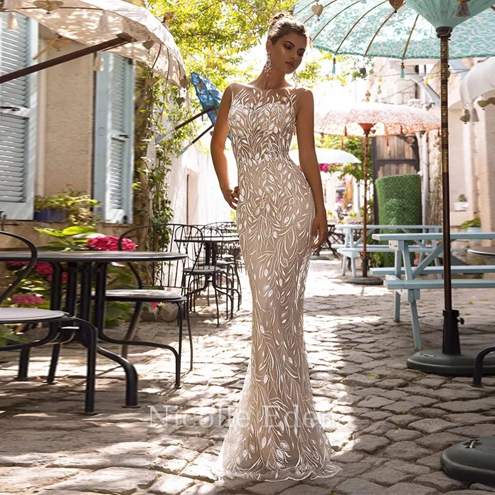 

Nicolle Eden Gorgeous Sexy Mermaid Wedding Dresses For Women Detachable Train Lace Bridal Gown Robe De Mariée Customised
