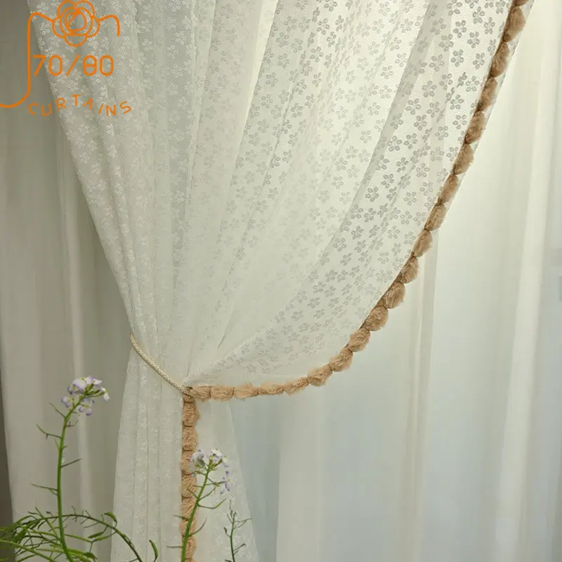 

Luxury Rural Girl Style White Silk Embroidered Window Curtains for Living Room Bedroom Balcony Bay Window Villa Customization