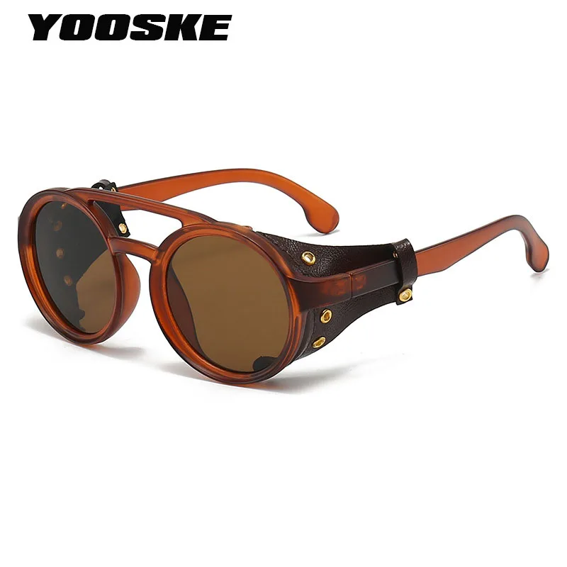 

Круглые Солнцезащитные очки в стиле стимпанк мужские модные декоративные солнцезащитные очки с кожаными краями Женские винтажные солнцезащитные очки в стиле панк UV400