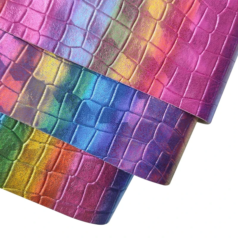 Радужная тисненая крокодиловая ткань из искусственной кожи 30x135 см рулон для
