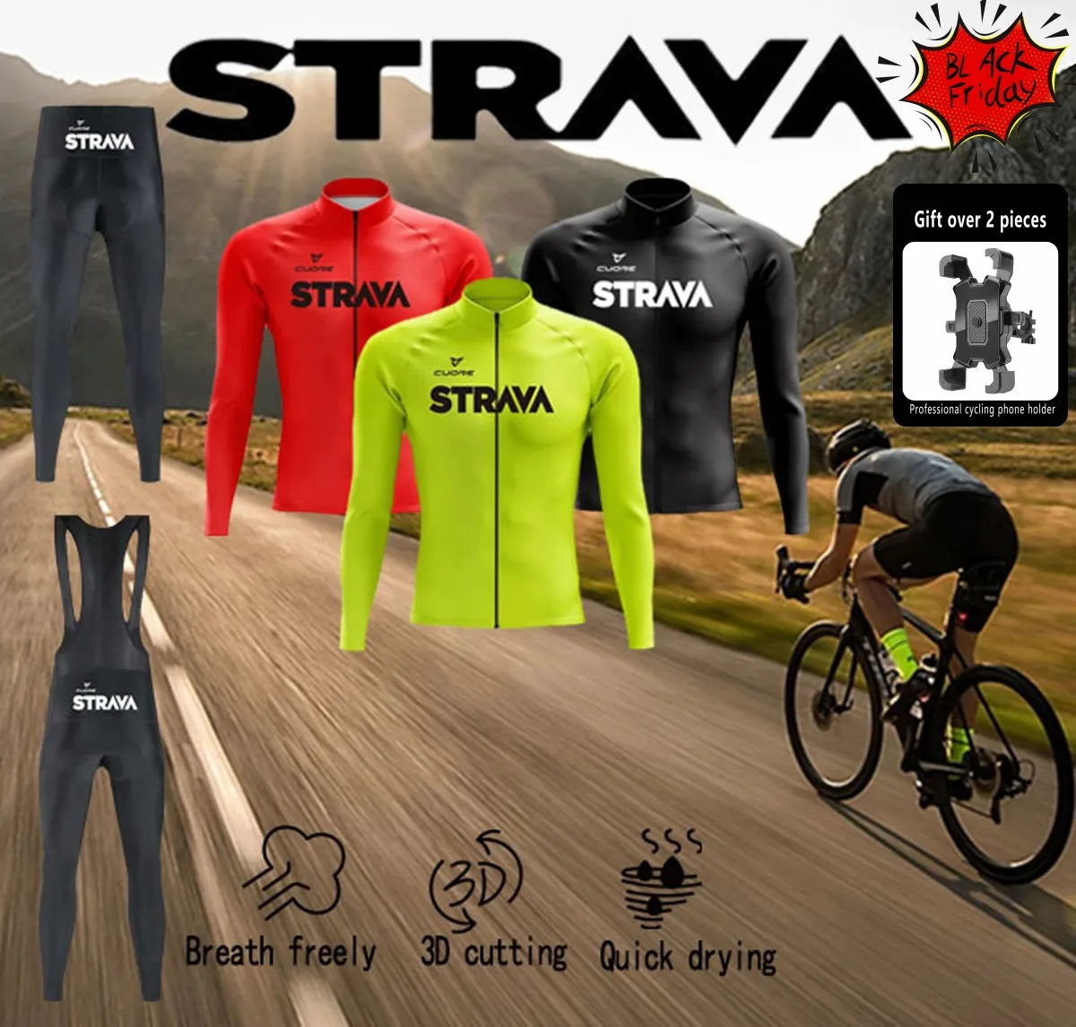 C32PH STRAVA Cycling Men's Jacket Road Mountain Athletic Short Sleeve Set Black Friday Limited Time Promotion Free Phone Holder