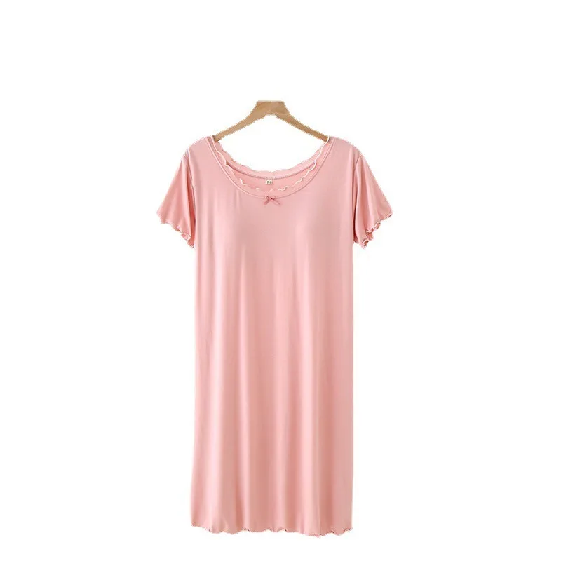 1 Ms nightgown Women's Nightgown Summer Short Sleeve Round Neck Modal With Chest Pad Sleeping Dress Nighty For Ladies Night Wear