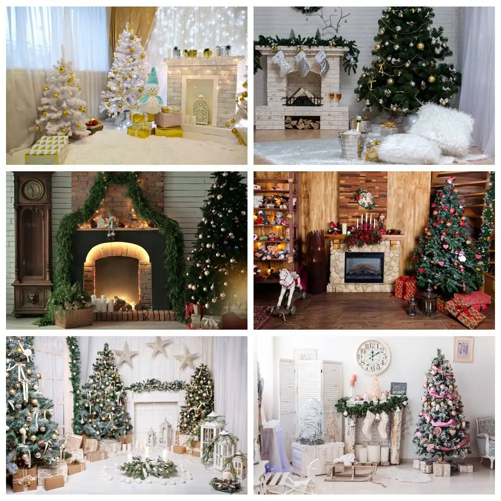 

Christmas Fireplace Room Interior Photography Backdrops Custom Baby Party Home Decoration Photo Booth Photographic Backgrounds