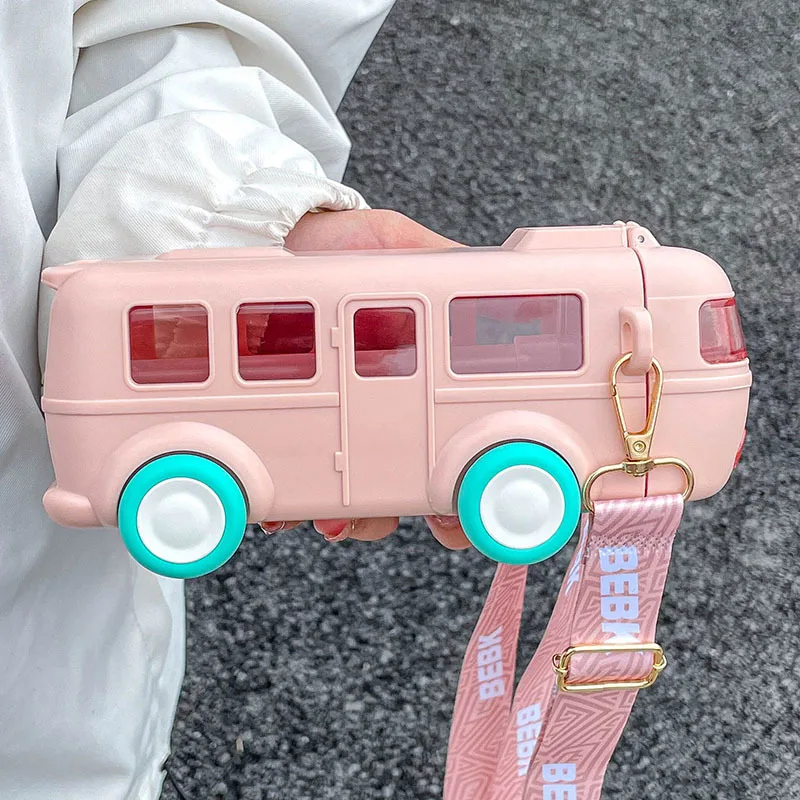 

500ml Cute Small Car Straw Water Cup Baby Kindergarten Bus Cup Cartoon Summer Drinking Bottle Outdoor Home Kitchen Accessories