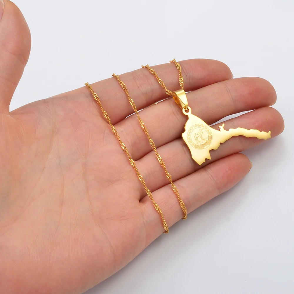 Ожерелье Anniyo с картой Эритреи для женщин девушек мужчин серебряный