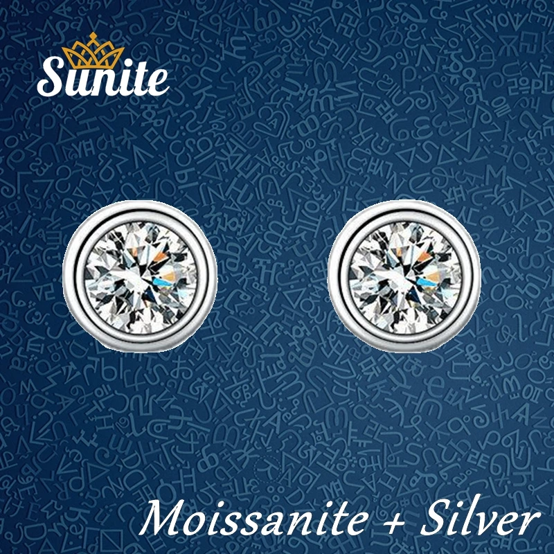 

Sunite 1.0ct 2.0ct Moissanite Diamond Round Stud Earrings for Women Girls High Grade Jewelry 925 Sterling Silver Freeshipping