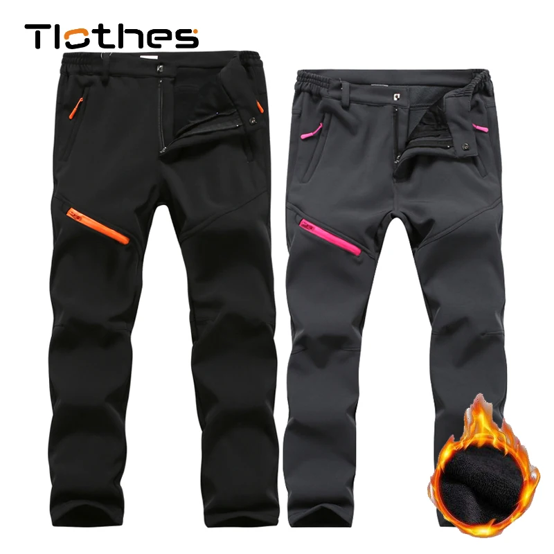 

Outdoor Thicken Plus Velvet Waterproof Windproof Hiking Pants Women Men Winter Warm Trousers Solid Color Fleece Trekking Pants