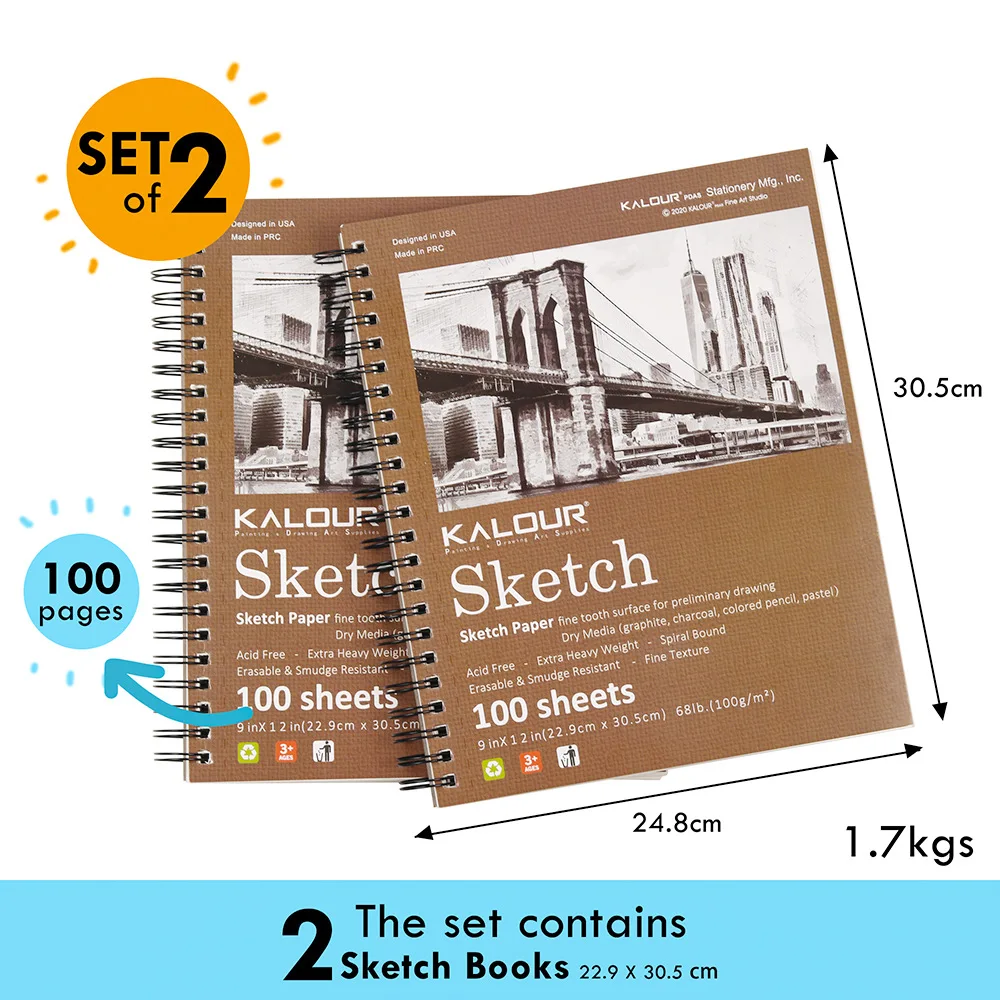 Фото Книга для рисования 9 x 12 дюймов, блокнот для рисования в верхней спиральной переплете, 1 упаковка 100 листов (68 фунтов/100 г/м2), бескислотный художественный альбом для рисования №4