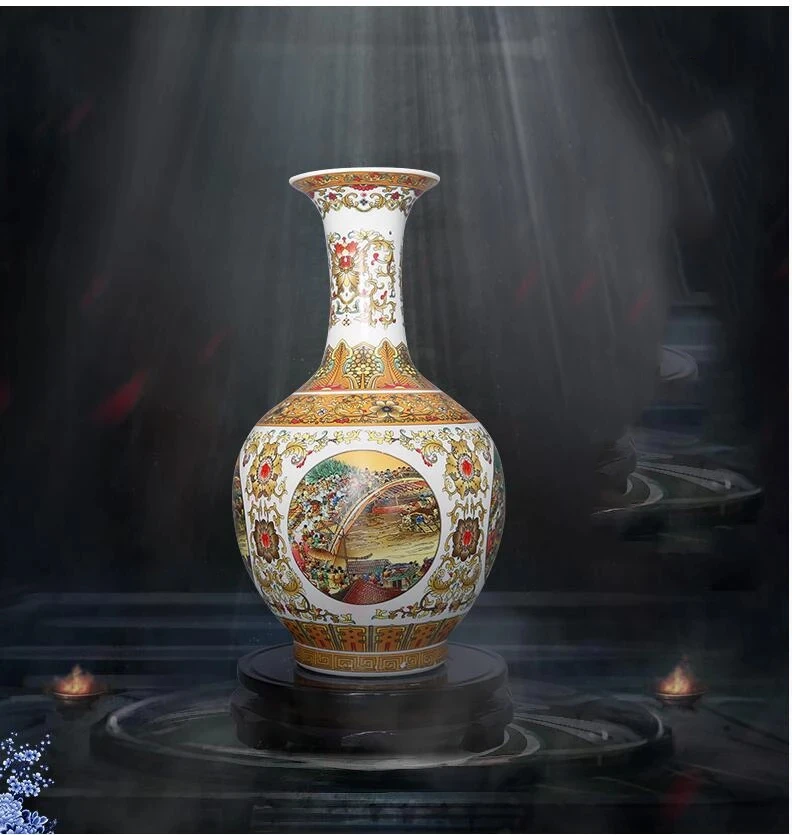 

Chinese Jingdezhen Ceramic Qingming Shanghetu Vase Figurine Home Livingroom Furnishing Decoration Crafts Office Desk Accessorie