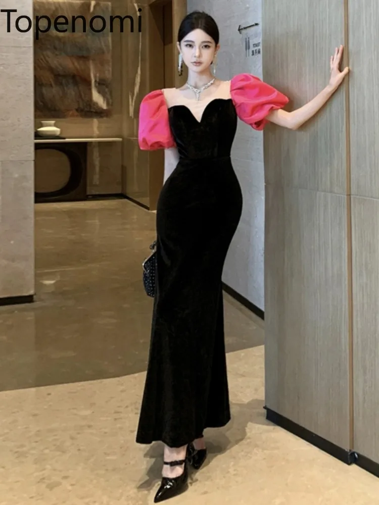 Topenomi роскошное французское вечернее длинное платье с пышными рукавами для