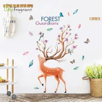nordic elk flowers living room wall stickers self adhesive bedroom wall decor poster sticker home decor room entrance decoration