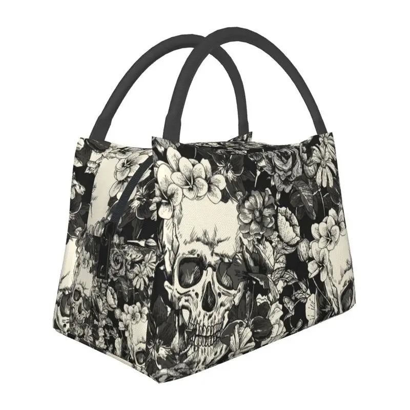 

Skulls And Roses Resuable Lunch Box Women Gothic Moth Thermal Cooler Food Insulated Lunch Bag Hospital Office Pinic Container
