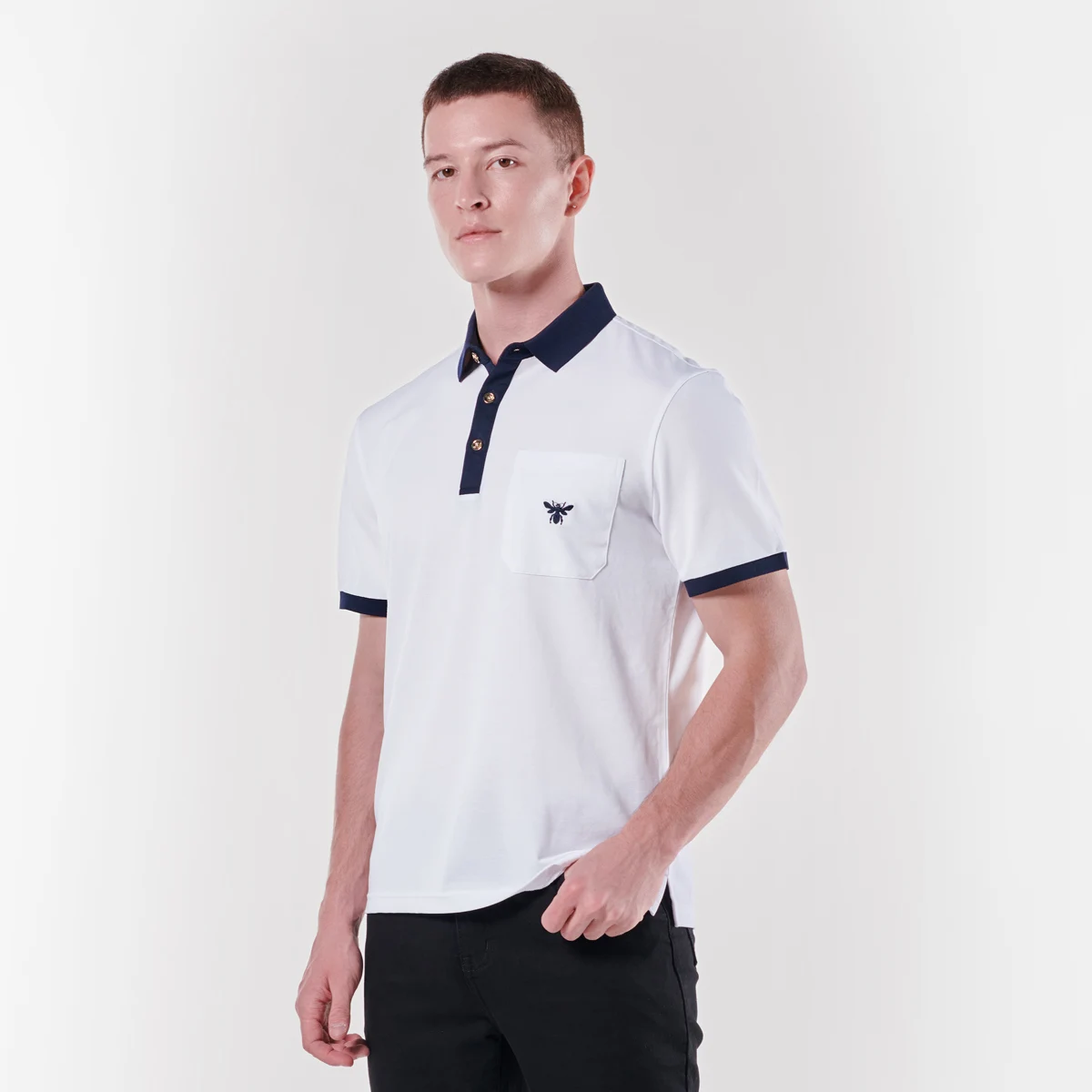 HELLEN&WOODY Printed Sport Bee Pocket Men Polo T-Shirt Summer Short Sleeve Casual Bottoming Shirt Breathable Pure Tops Tees