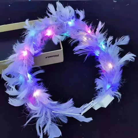 Светодиодный венок из перьев, ободок в виде короны, Женский светящийся головной убор для девушек, подарок на свадьбу и Рождество