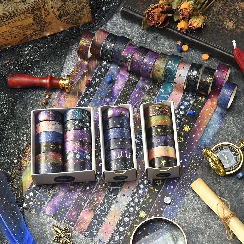 6 шт. или 12 ленты васи со звездным небом принадлежности для скрапбукинга фольга