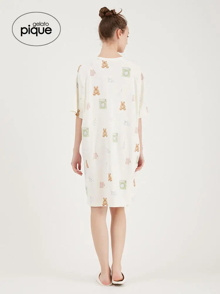 Room Wear Gelato Pique Summer New Women's Pajamas Antibacterial Refreshing Bear Short Sleeve T-shirt Sleep