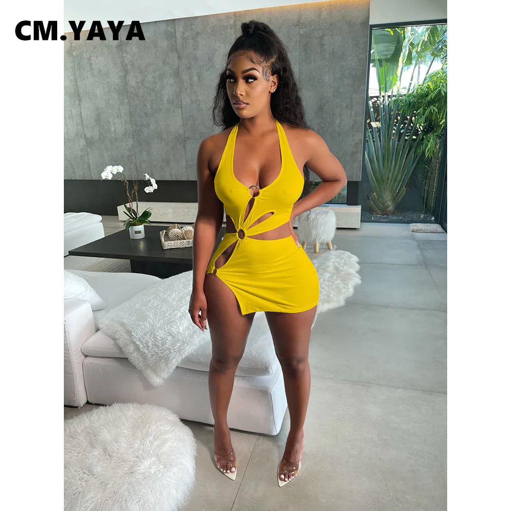 Женское мини-платье с вырезами CM.YAYA летнее пляжное облегающее платье-миди без