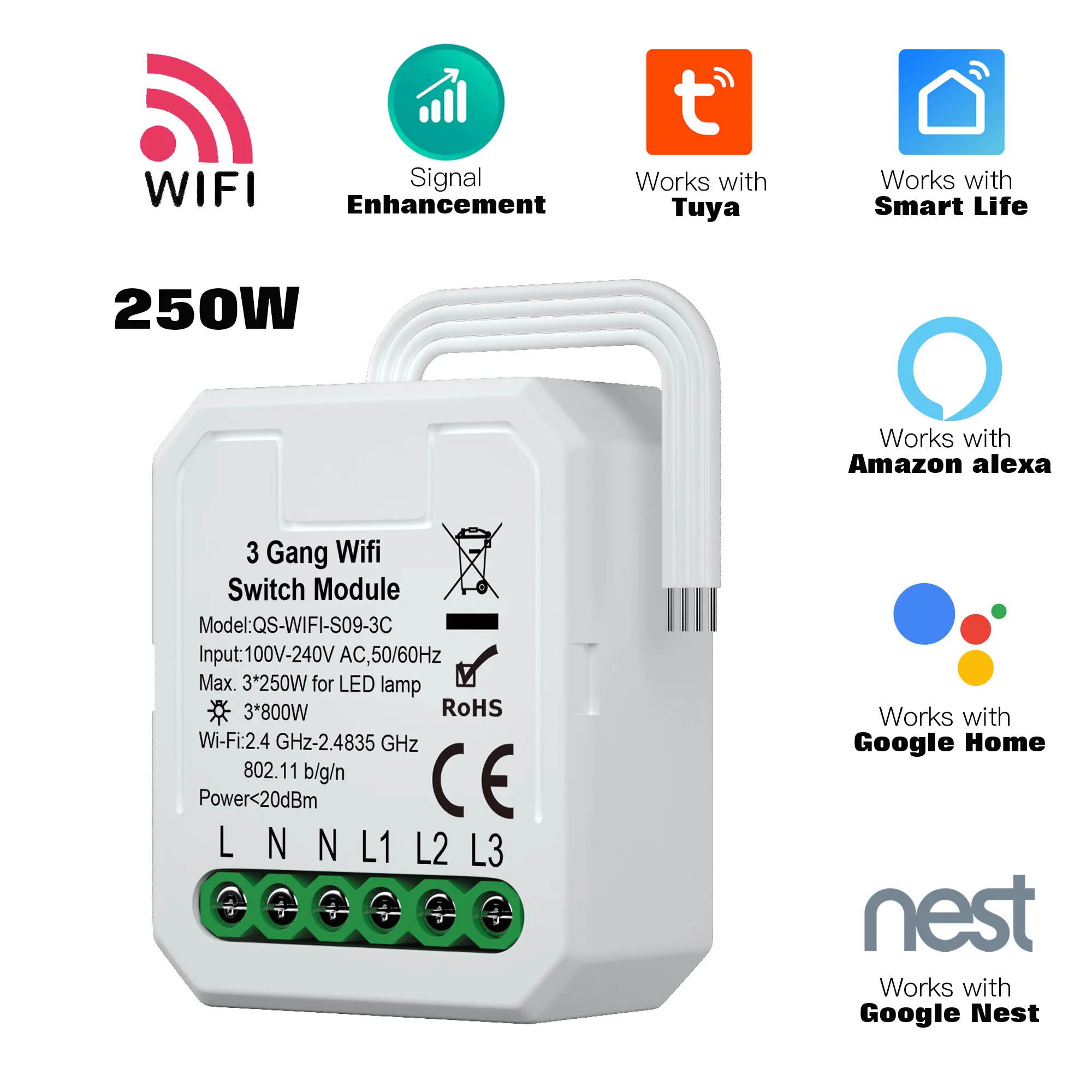 

Tuya Smart WiFi Switch Module 3 Gang Switch Mini Smart Breaker Smart Life Control Support Alexa Google Home Yandex Alice