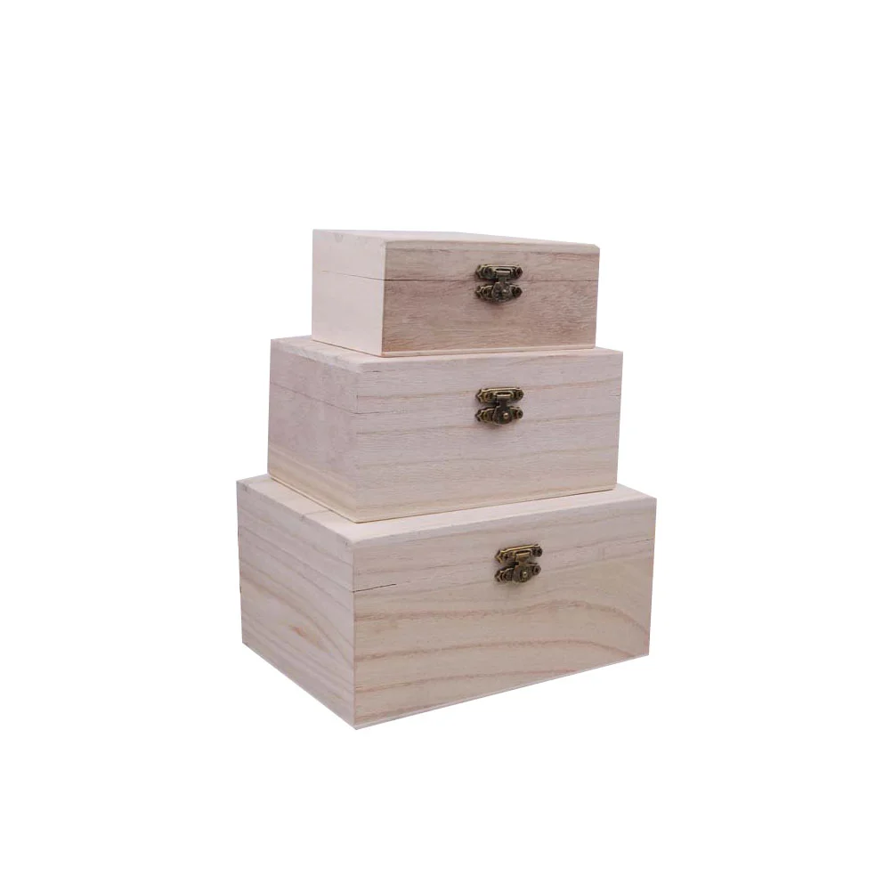 

Box Wooden Wood Unfinished Boxes Crafts Diy Storagelockcase Unpainted Jewelry Plain Piece Blank White 3 Bulk Small Pine Treasure