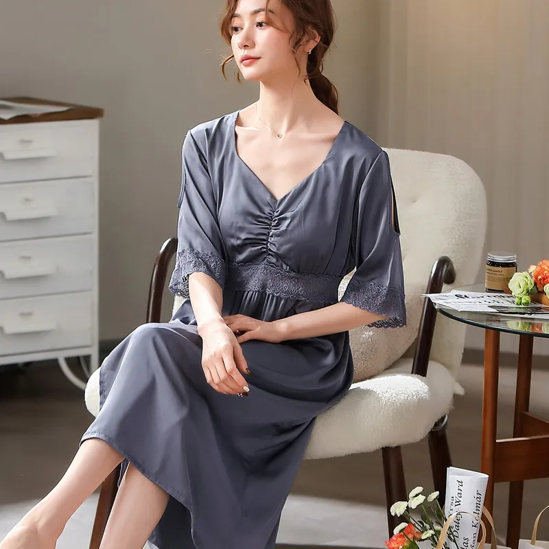 

Women Sexy Nightdress Hollow Out Rayon Sleepshirts Bride Wedding Underwear Nightgown Casual Princess Dress M-XXL Home Dressing