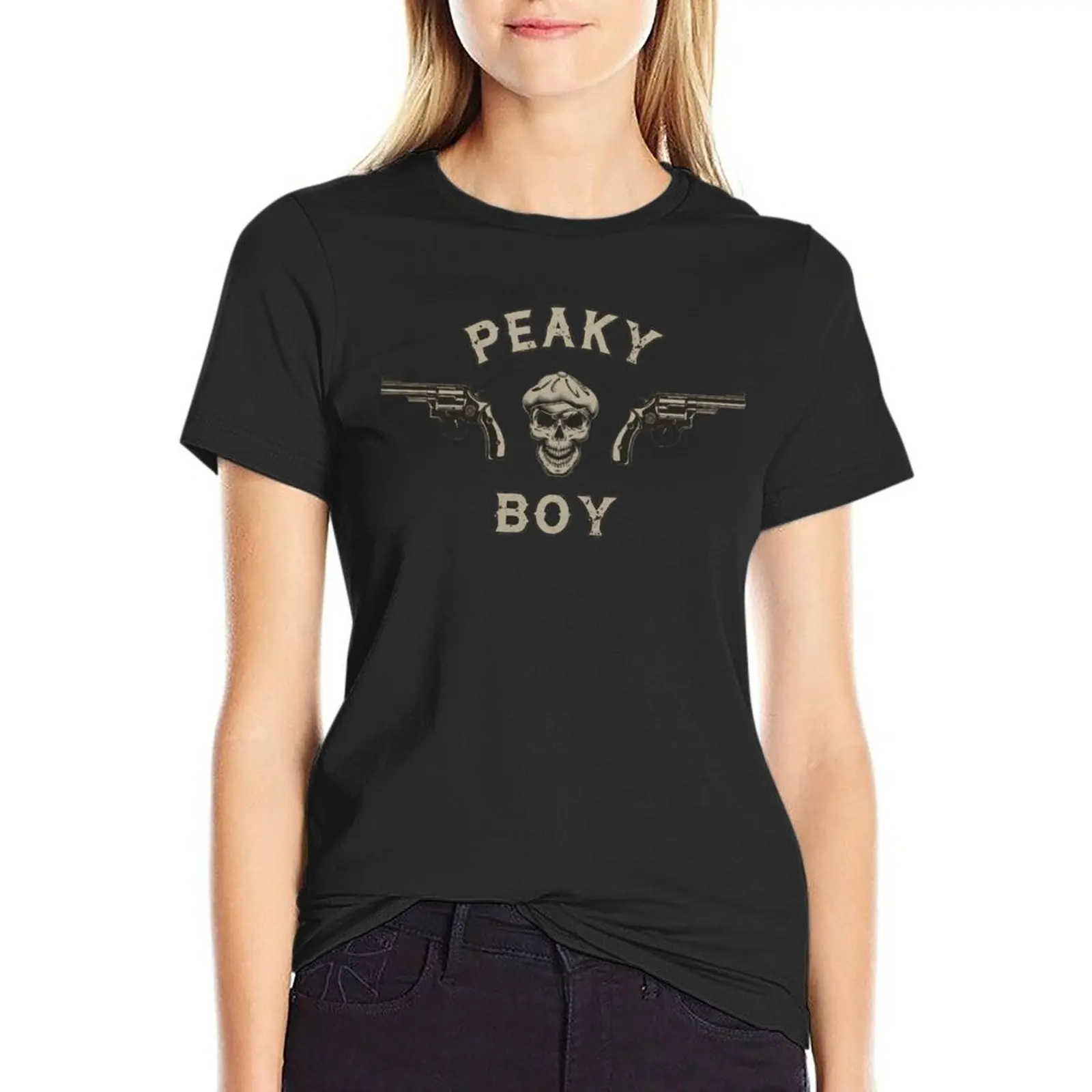 

News Boy Skull Guns Tshirt Peaky Blinders Short-Sleeve Lady Cotton T Shirt New Fashion Oversized Tee Shirt