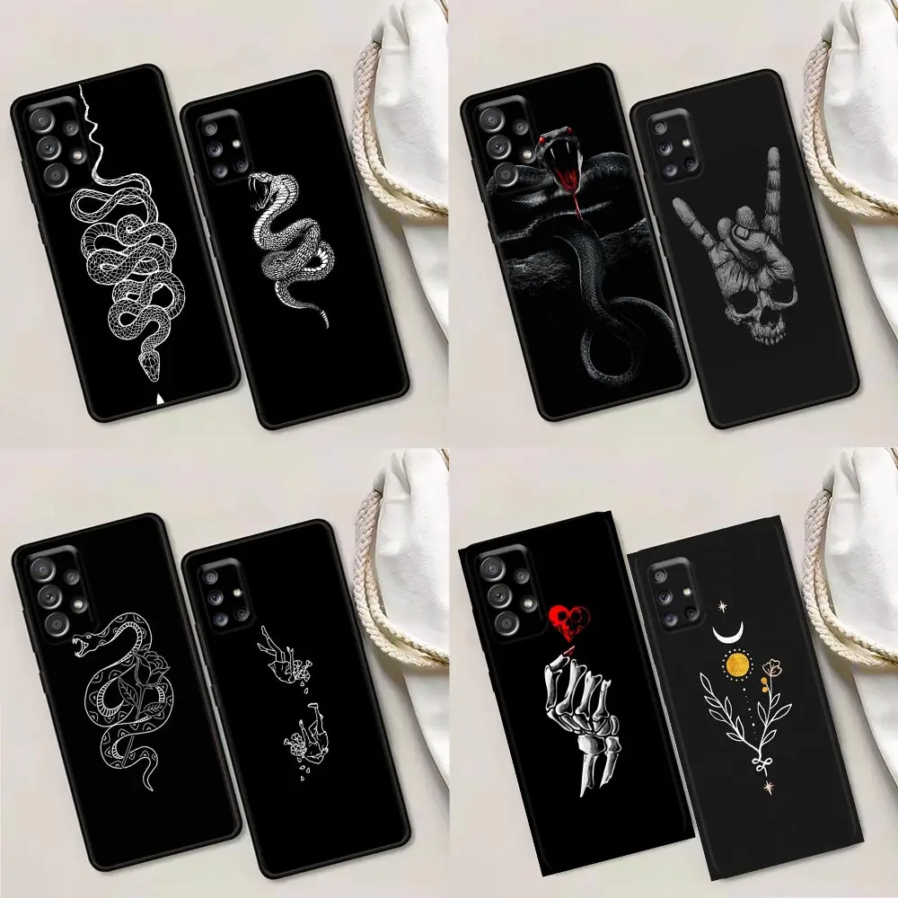 

Phone Case for Samsung A01 A02 A03s A11 A12 A21s A32 A41 A72 A52s 5G A91 Soft Silicone Cover Brand Black Paris Snake Rose