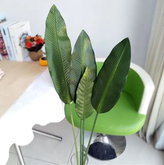 

Real touch cheap artificial long stem banana leaves faked faux tropical greenery leaf for home decoration