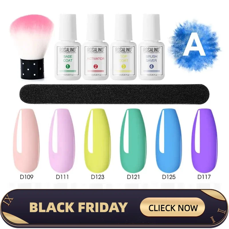 

ROSALIND Nail Dipping Powder Set Brush Set Dip French Glitter Shinning Nails 12pcs Manicure Kit Nail Art Acrylic Powder Set