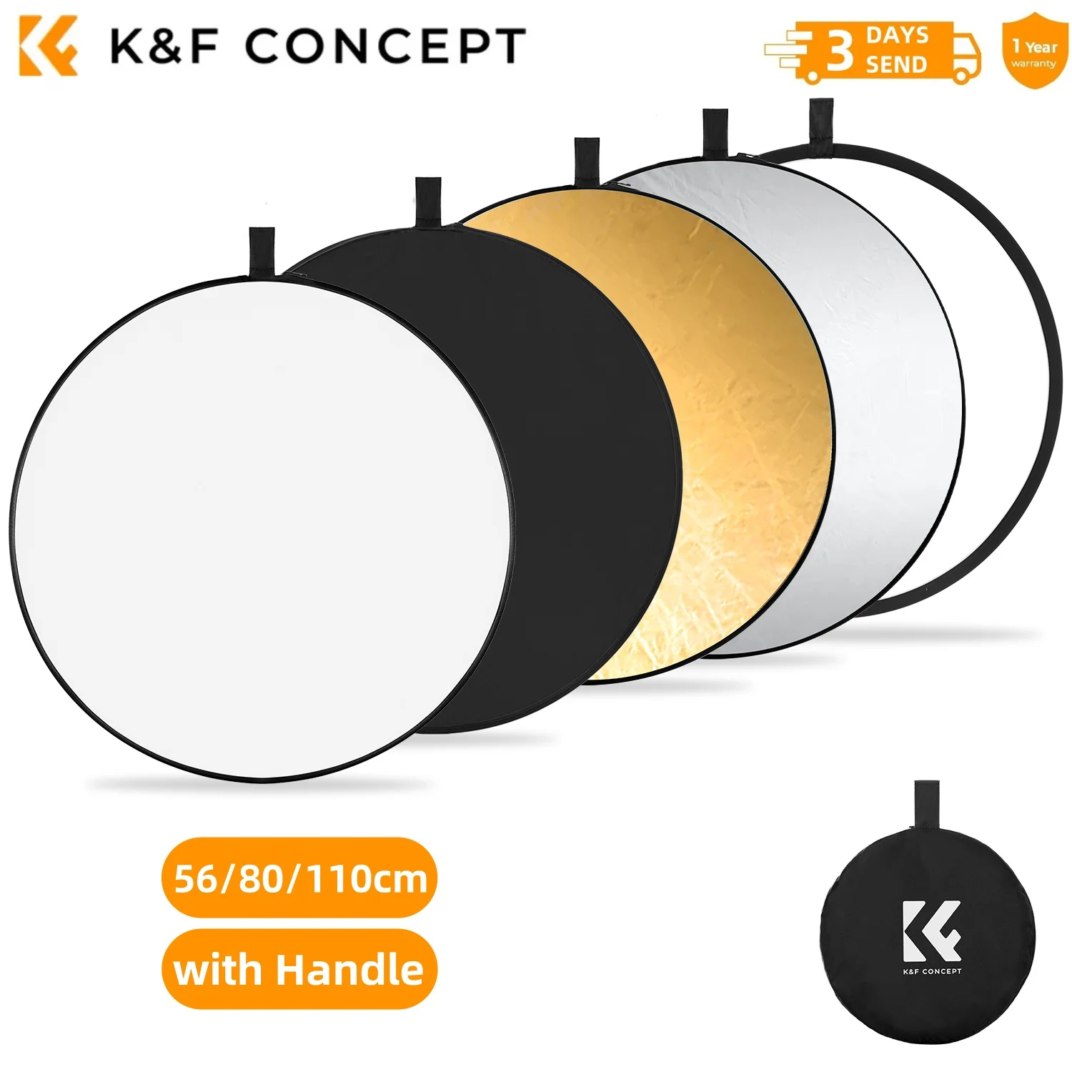 Фото K&F Concept 56/80/110 см 5-в-1 светоблокировка для фотосъемки аксессуар для палатки для фотосъемки круглый отражатель полупрозрачная мягкая панель №1