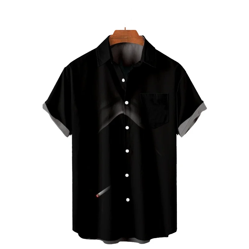 2022 Men's Short Sleeve Lapel Shirt Plus Size Smoke 3D Printed Men's Top with Pockets