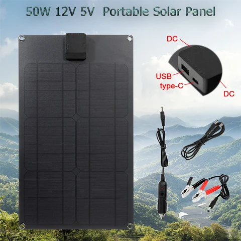 5 в 18 в солнечная панель 50 Вт 12 В портативная солнечная пластина для наружного зарядного устройства USB для штатной батареи для кемпинга