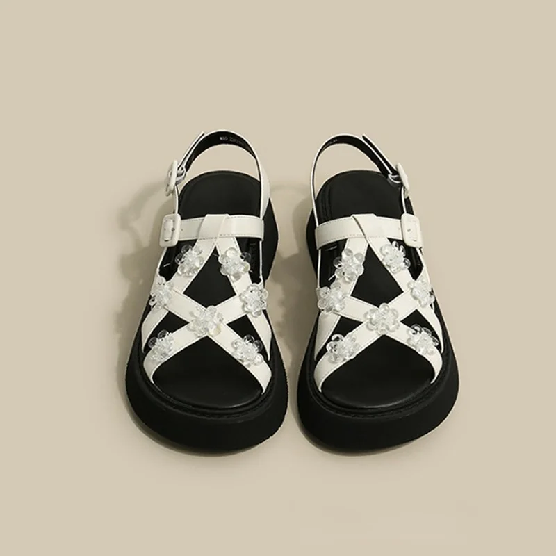 

Летняя модная женская обувь Nice Pop, подходящая ко всему обувь в римском стиле, женские плетеные Стразы, брендовые сандалии