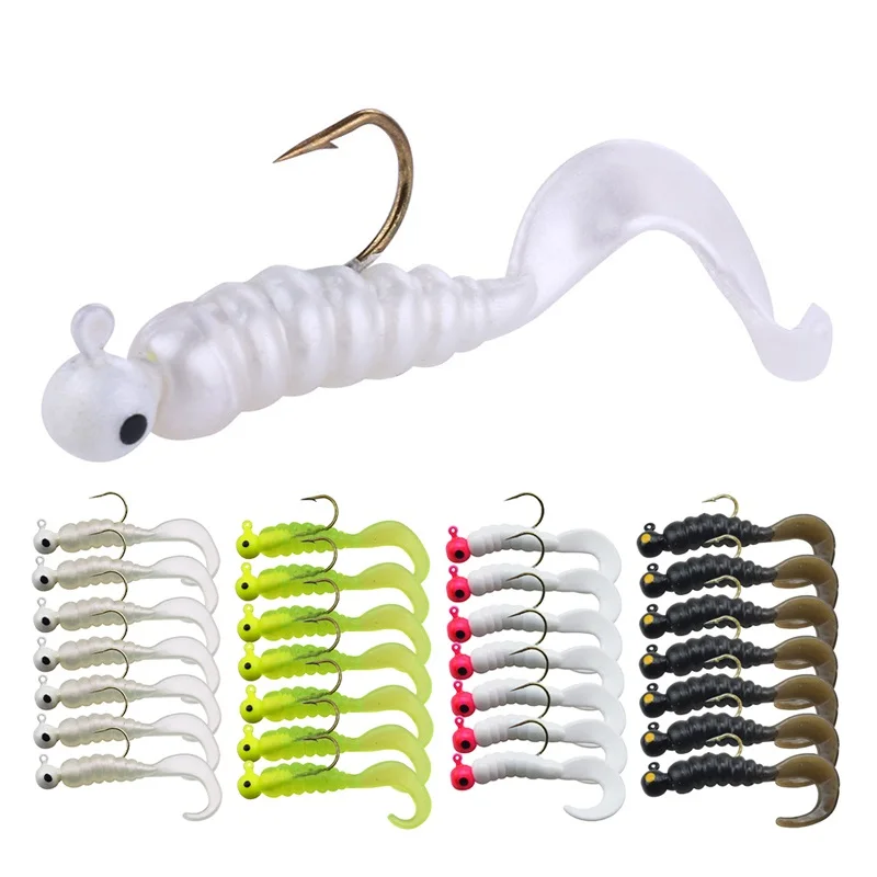 

7pcs/Lot Worms Jig Silicone Soft Bait 4.8cm 2.7g Jigging Wobblers Fishing Lure Lead Hook Tackle Bass Artificial Tail Swimbaits