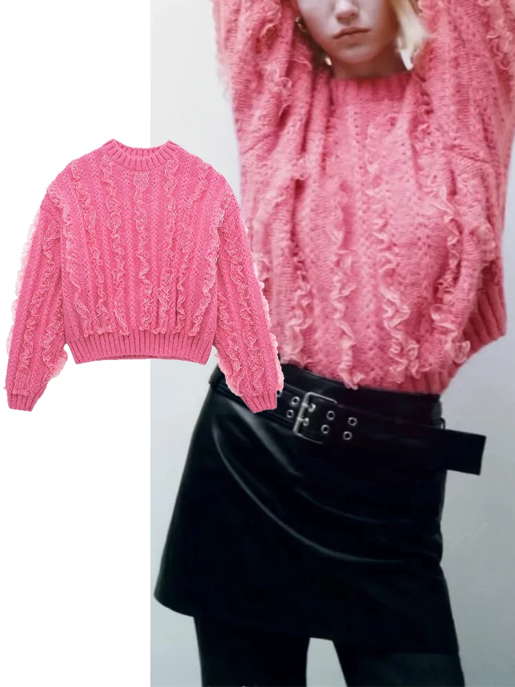 

Женский трикотажный свитер с длинным рукавом и круглым вырезом