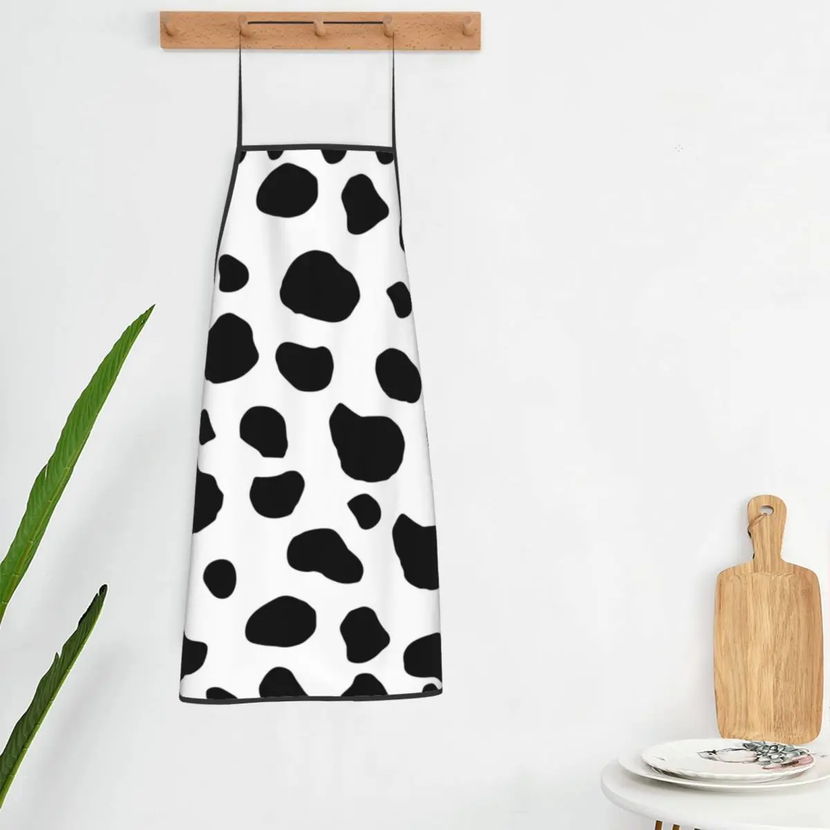 

Cow Print Spots Apron Black And White Animal Cooking Barber Kitchen Accessories Home Custom Aprons without Pocket