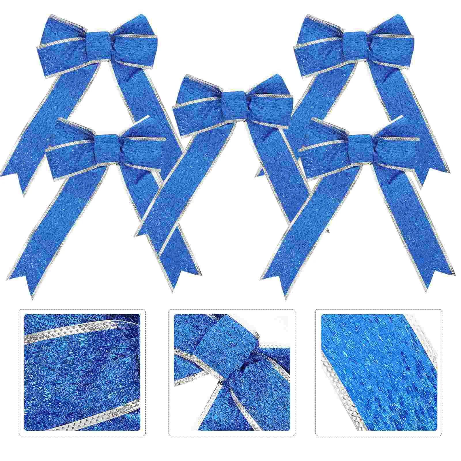 

5pcs/Pack Glittering Fabric Christmas Ribbon Bow Gift Knot Ribbon Ornaments for Christmas Tree Presents Decoration(Blue)