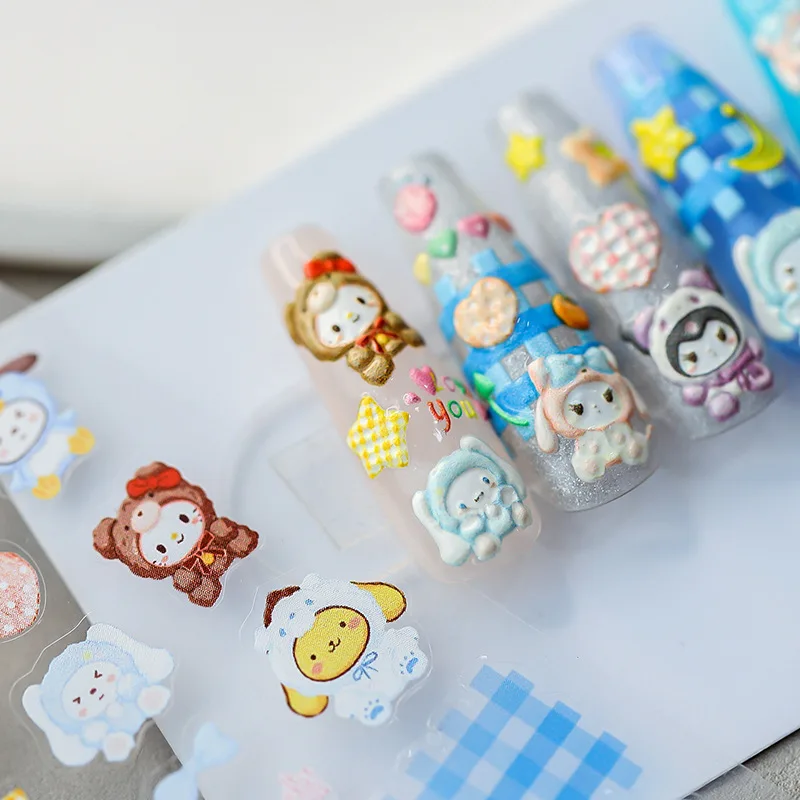 

2023 Summer 5D Realistic Relief Lovable Cartoon Animal Baby Plaid Heart Stars Adheisve Nail Art Stickers Decals Manicure Charms