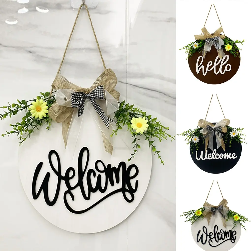 

Round Wooden Hanging Welcome Sign Farmhouse Door Entry Decor For Home Brown Garden Decorationg 1PCS Dropshipping