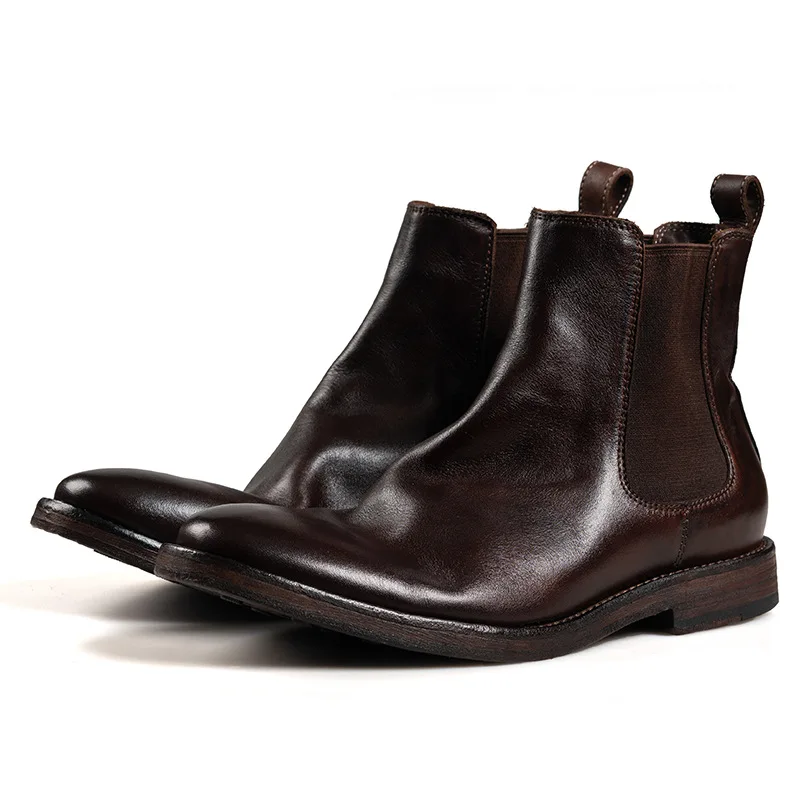 

Ботильоны мужские из натуральной коровьей кожи, роскошные удобные винтажные деловые Ботинки Челси, повседневная обувь ручной работы, осень