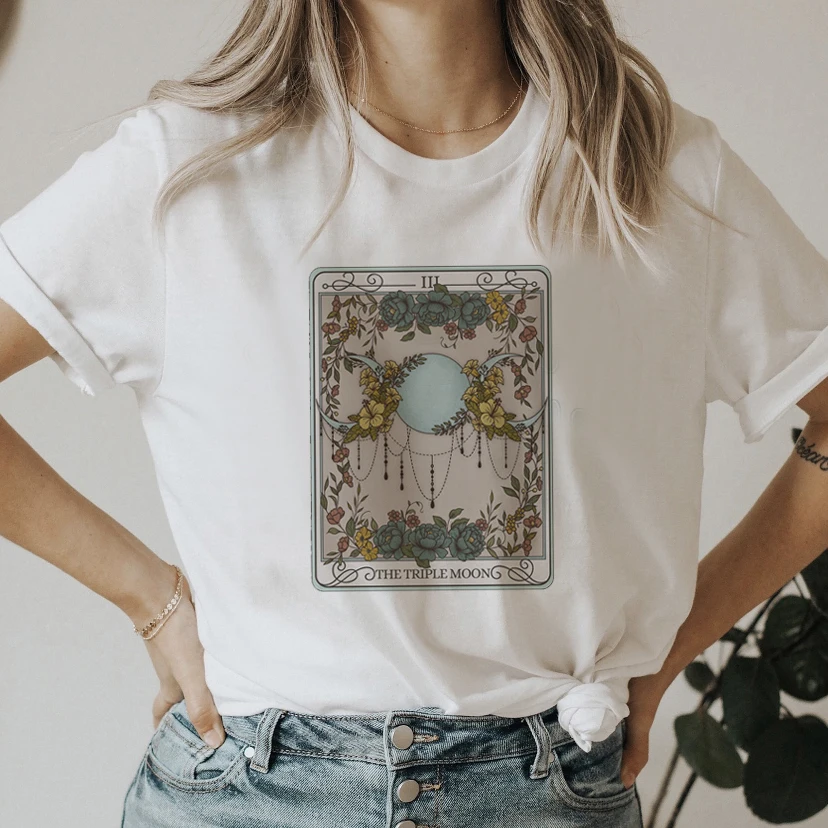 

Женские футболки с коротким рукавом, стильные летние топы в стиле 90-х с изображением Луны и цветов, женские модные футболки с мультяшным рис...