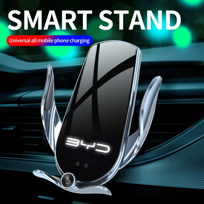 

Rotatable Car Mobile Phone Holder Air Outlet Clamp15W Wireless Charger For BYD Atto 3 EV Glowing Emblem Phone Bracket Accessory
