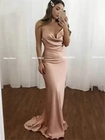 simple pink mermaid prom dresses 2022 shiny silk satin evening dress party gowns spaghetti straps vestido de festa free shipping