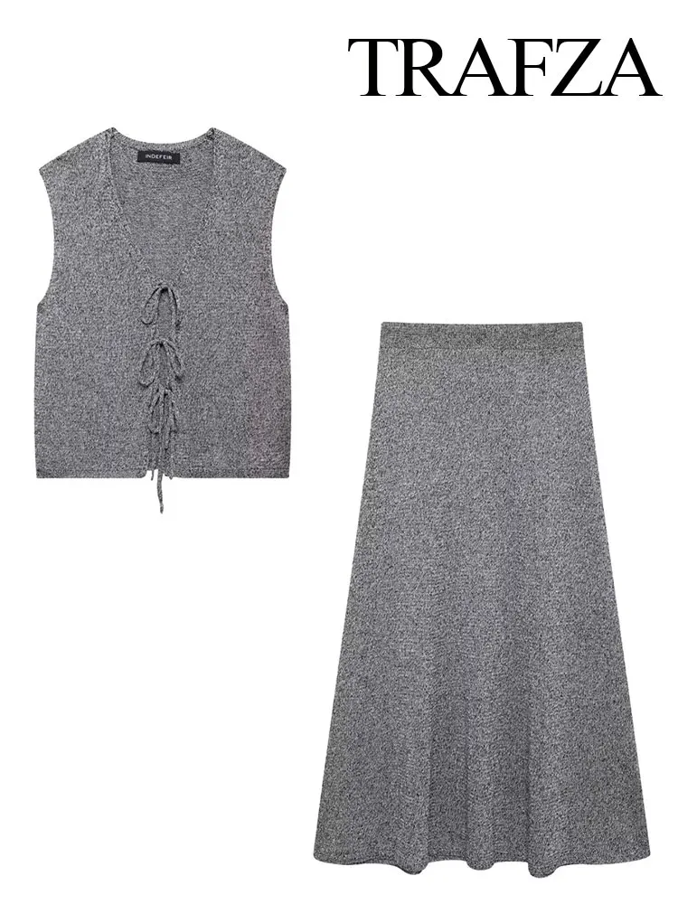 Женский вязаный комплект жилета TRAFZA короткий кардиган и трапециевидная